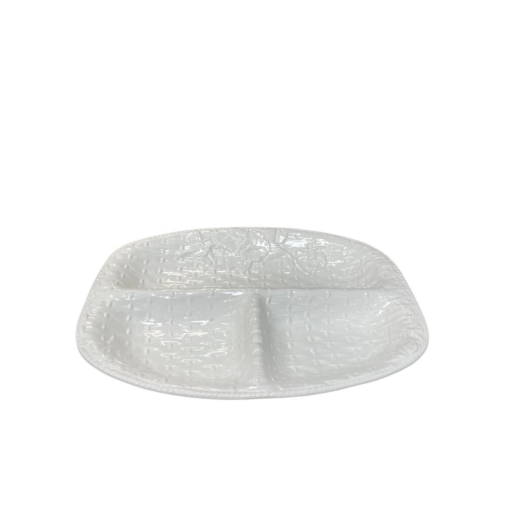 Loucarte Portugal white floral Glazed Basket weave Ceramic large serve tray SKU